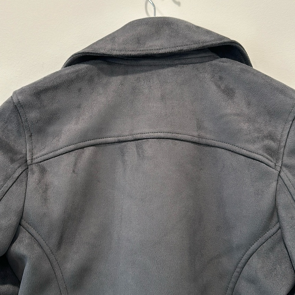 Abercrombie Leather Jacket Vegan Suede Charcoal Gray Black Moto Winter Size XS - Picture 11 of 16